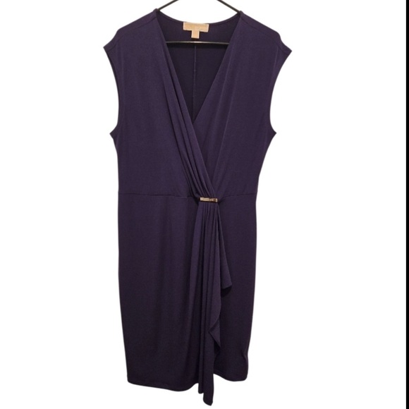 Michael Kors Dresses & Skirts - Michael Kors Purple Draped Sheath Midi Dress Silver Bar Minimalist Evening Sz L